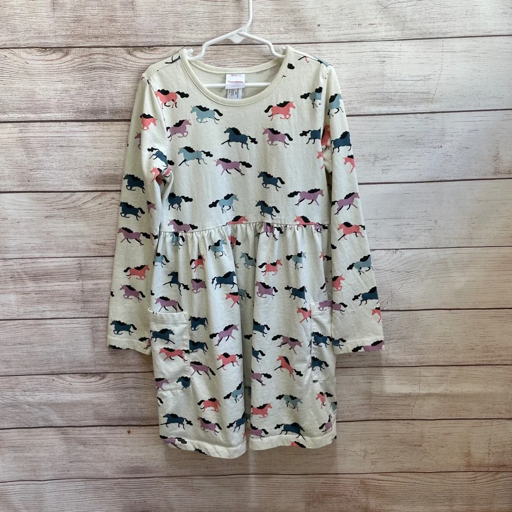 HANNA ANDERSSON LONG SLEEVE COTTON‎ KNIT DRESS IN UNICORN PRINT